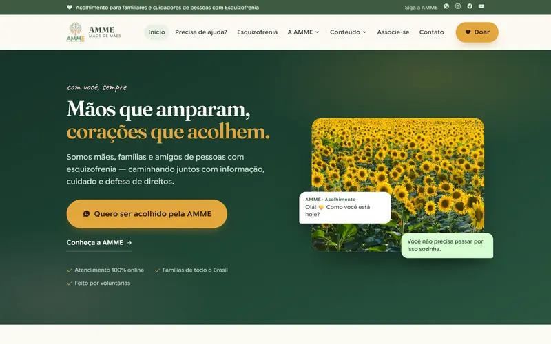 Site da AMME — Mãos de Mães, criado pela SYNEX