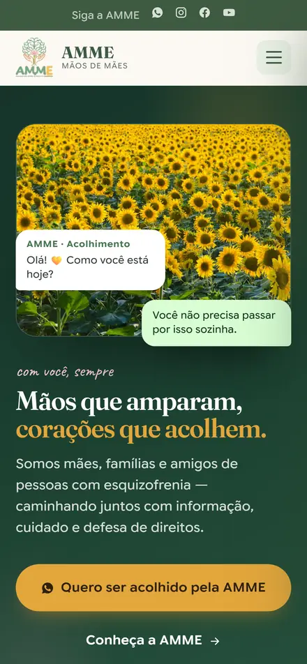 Site da AMME — Mãos de Mães, criado pela SYNEX